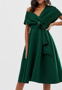 NWT Fallen Shoulder Midi Dress with Tie Detail